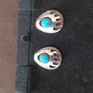 Navajo Sterling Silver Turquoise Bear Paw Earrings